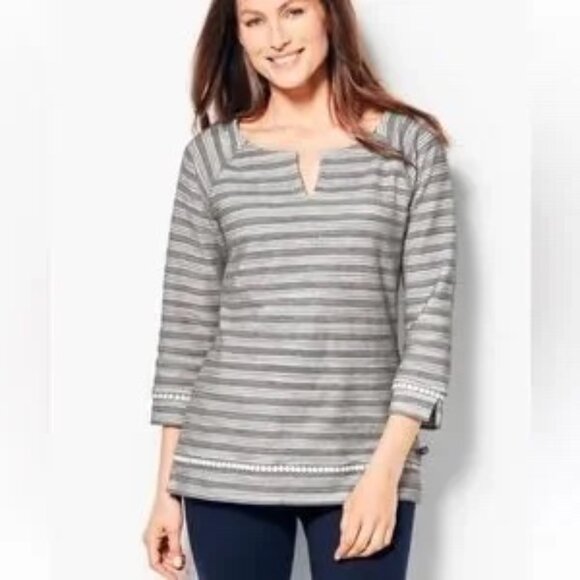 T By Talbots Striped Terry Top Gray Size Medium - Picture 1 of 7